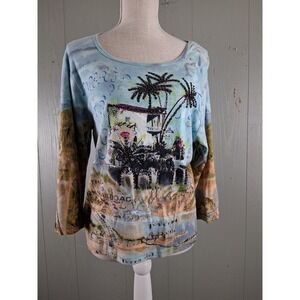 Vintage 90s Take‎ Two Shirt Womens XL All Over Print Beaded Artsy Panama Wild